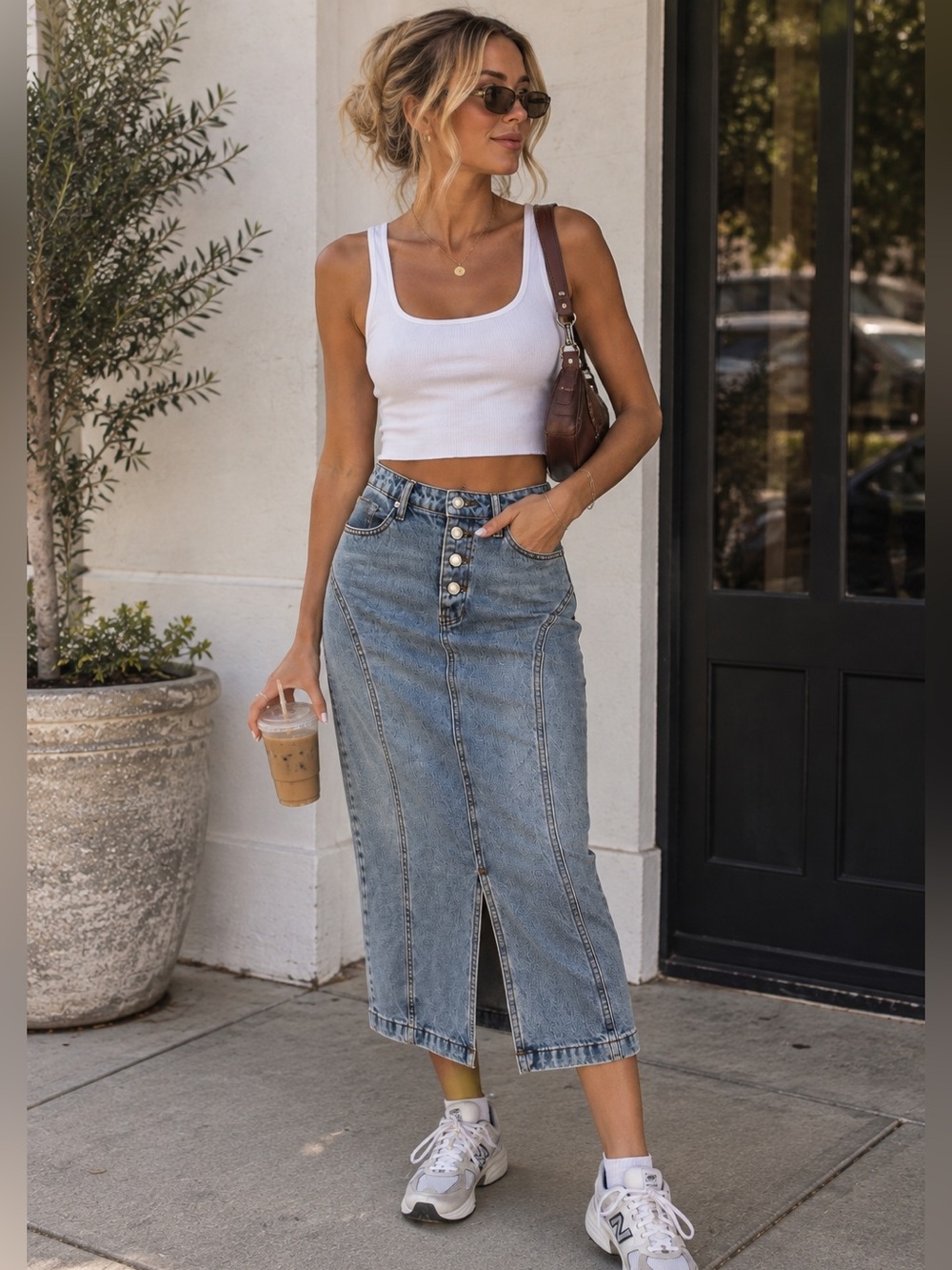 Pretty Garbage Y2K Acid Wash Denim Long Midi Skirt